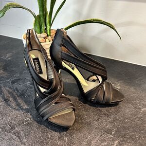 Zara‎ Womens Black Satin Strap Zip Up Open Toe Shoes Stiletto Heels SZ 39, 8.5